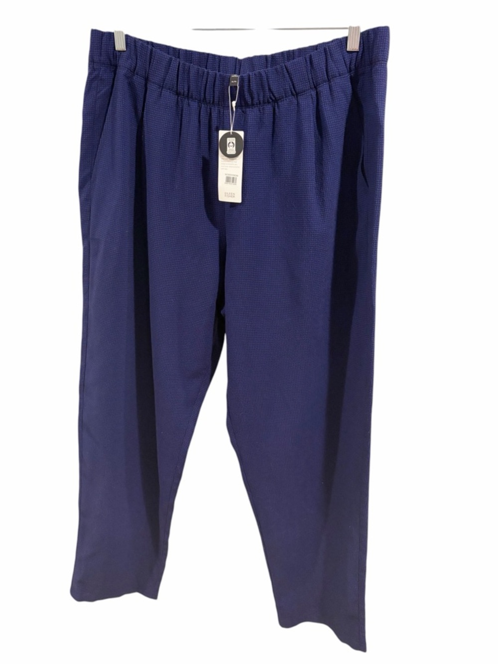 NWT Eileen Fisher Mini Check Crepe Tapered Ankle Pants Blue Violet size XL